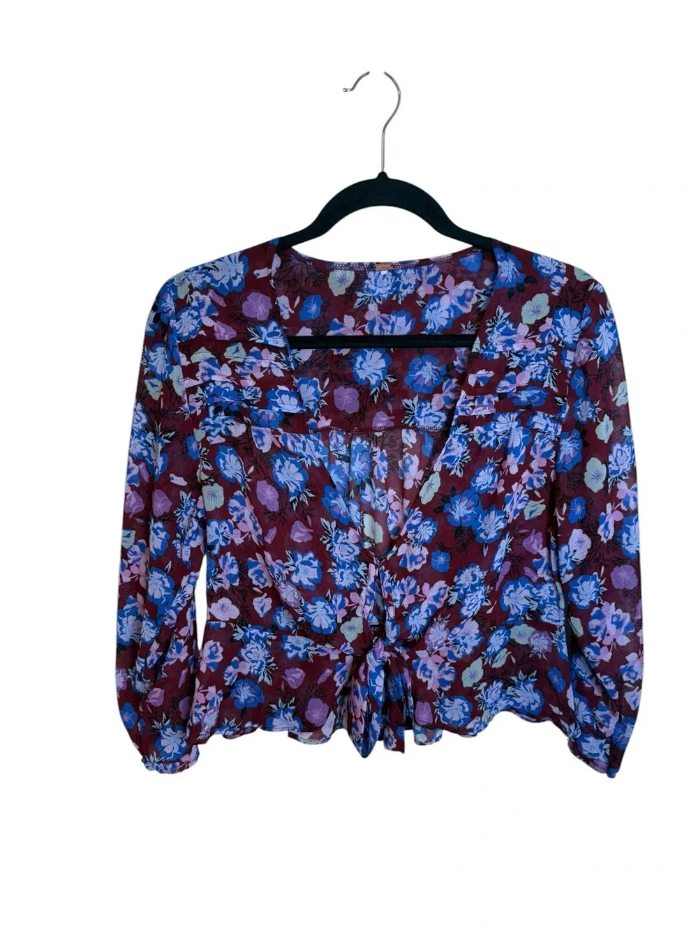Free People Maybel Floral Tie Front Blouse